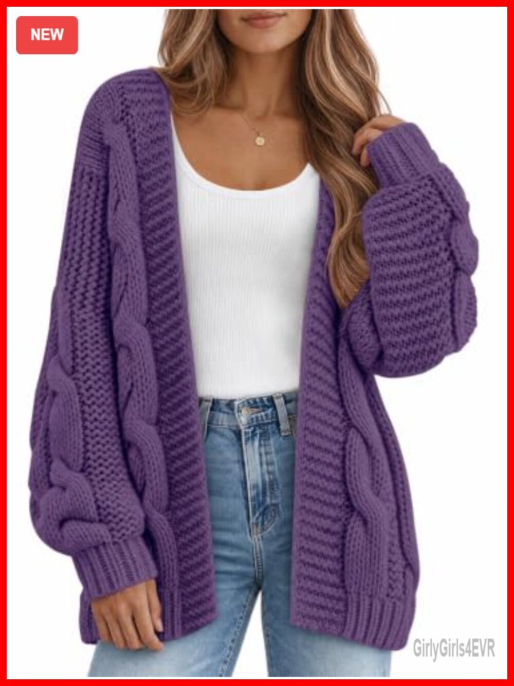 Oversized Chunky Cable Knit Cardigan Sweater Open Front Long Sleeve Slouchy